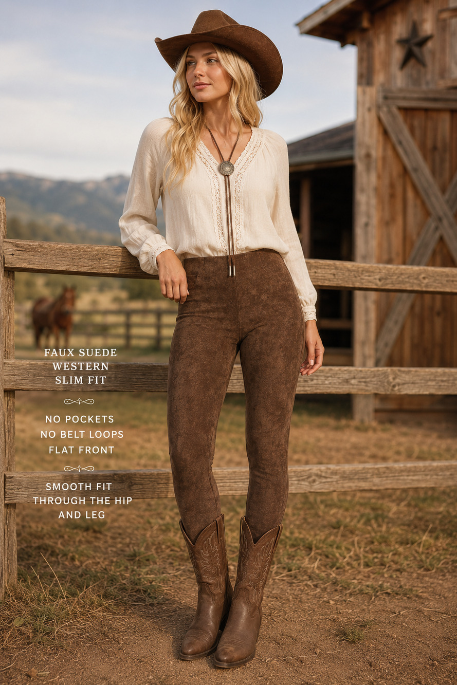 Faux Suede Brown Riding Pants Equestrian Western Stretch Slim Fit Horse Girl SP